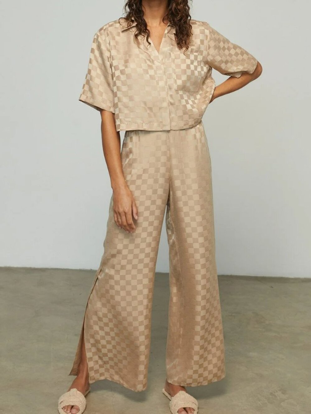 Lunya Mulberry Silk XS Pajama PJs Top & High Waist Pant Set Small Oversize EUC